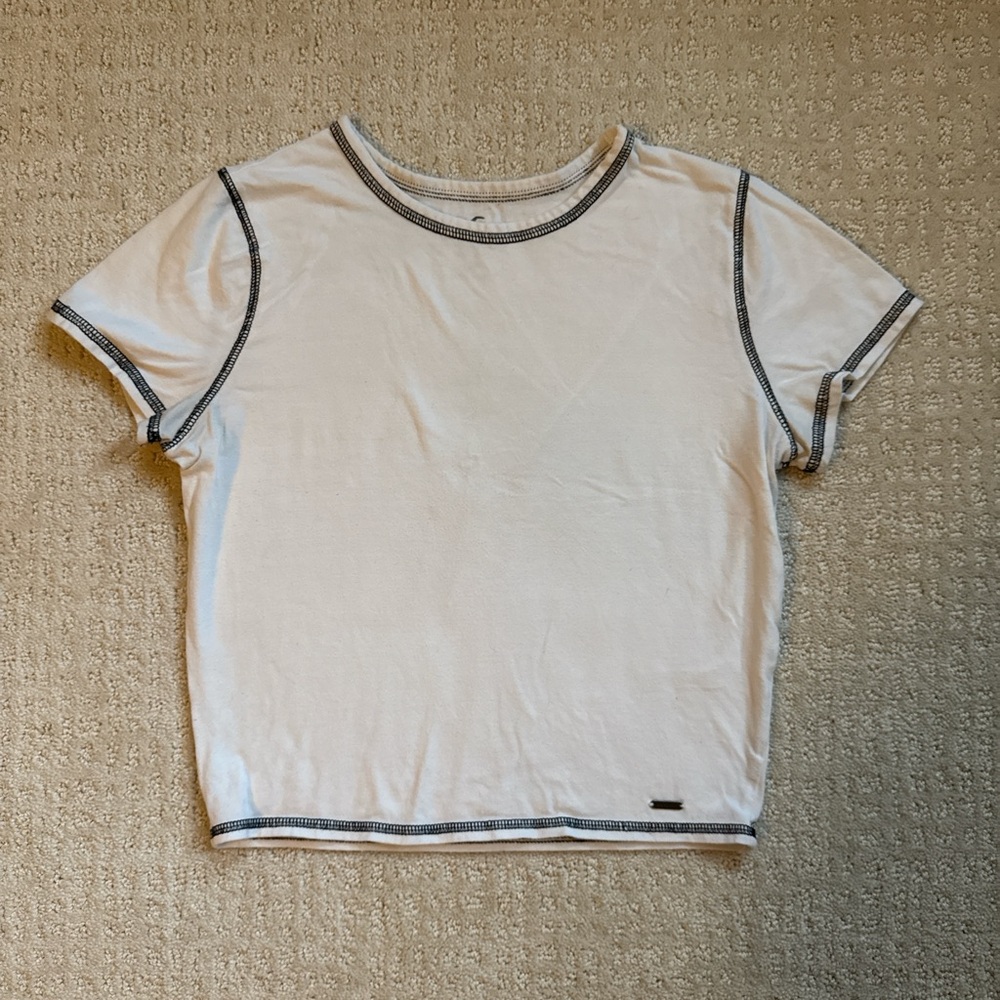 Hollister White Tee with Black Stitching
